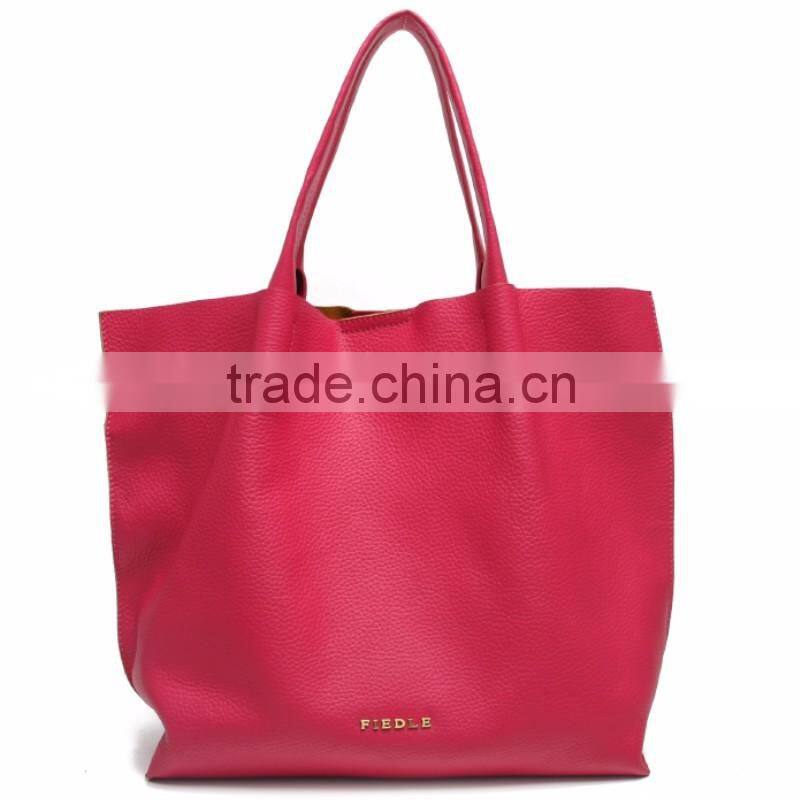 CSS668B001 2016 Chinese Manufacturer Made Fashion Ladies Genuine Cow Leather Pink Casual Shopper Tote Bag