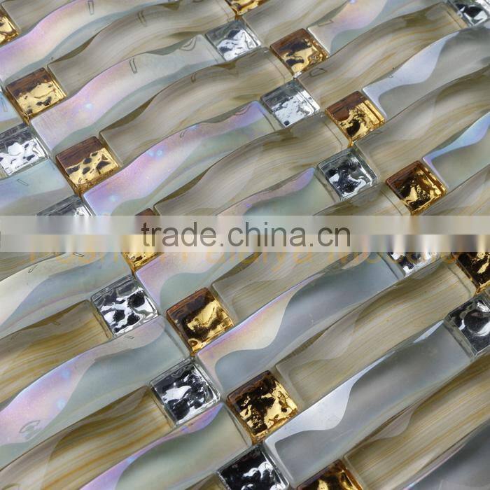 Foshan Supplier Basket Wave Glass Mosaic for Wall Decoration PCT002