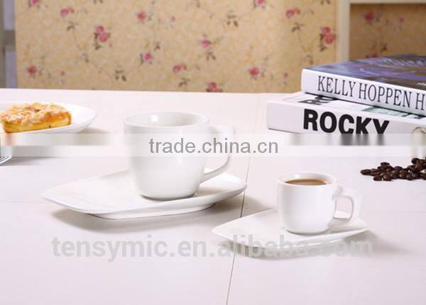 T00217 big handle white porcelain tea cup with saucer
