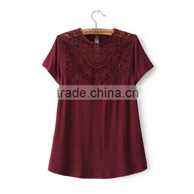 women clothing short sleeve round collar casual lace blouse for women