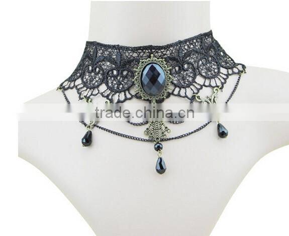 Gothic Acrylic Excellent Beads Lace Collar Victorian Choker Necklace Pendant