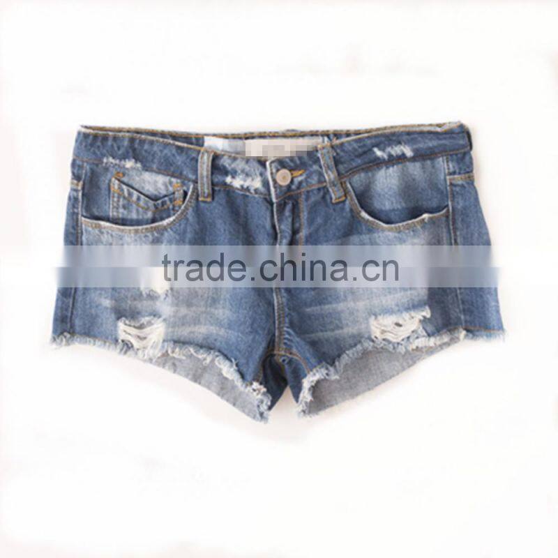 Custom Woman's Mid Waist Ripped Hot Pants Jeans
