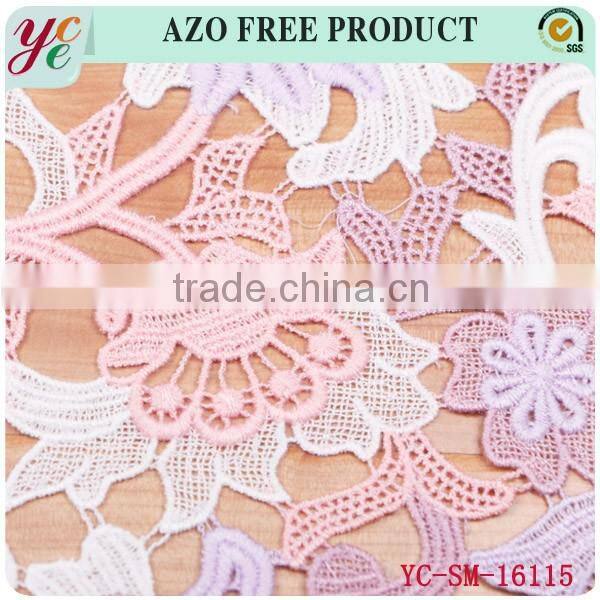 Hot sale colorful contracted flowers water soluble lace fabric chemical lace embroidery fabric