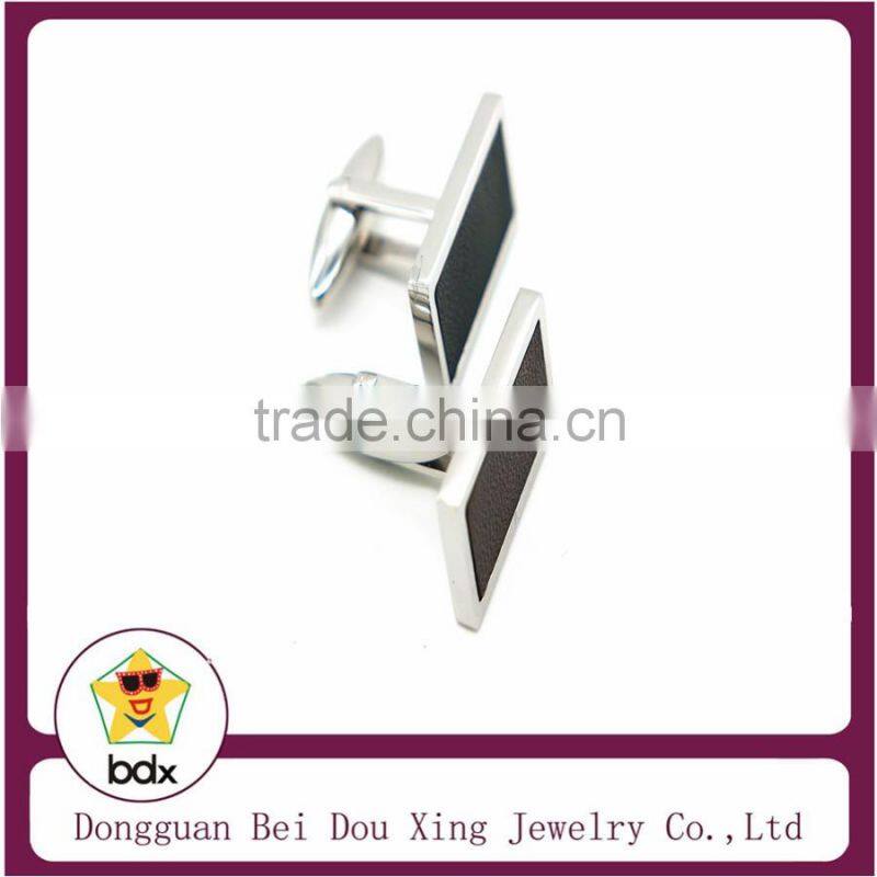 2015 New design Chisel Stainless Steel With Black genuine leather Inset Cuff Links