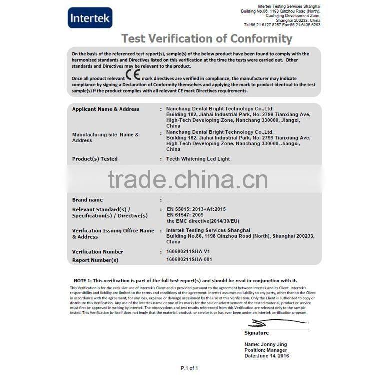 Teeth whitening blue LED light with USB interface