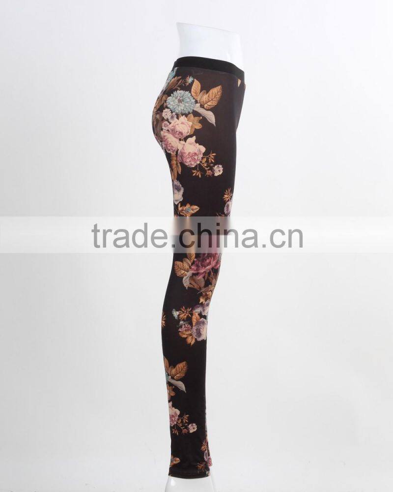F5W31013 Women Custom Floral Printed Leggings With Stretch Lycra Fabric