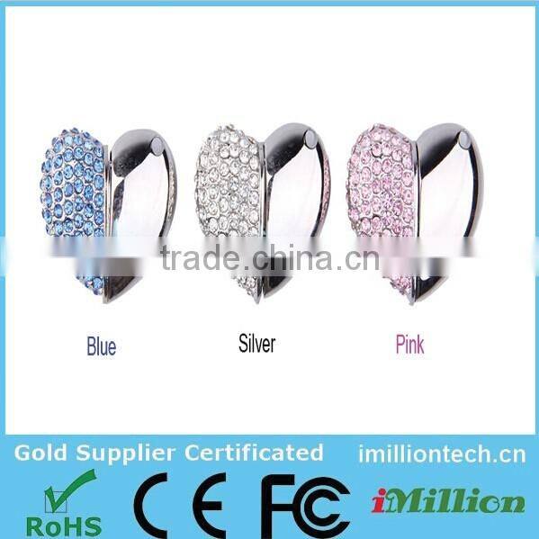 Beautiful Jewellery Gem Heart Shape USB flash drive with Keychain for wedding design Gift
