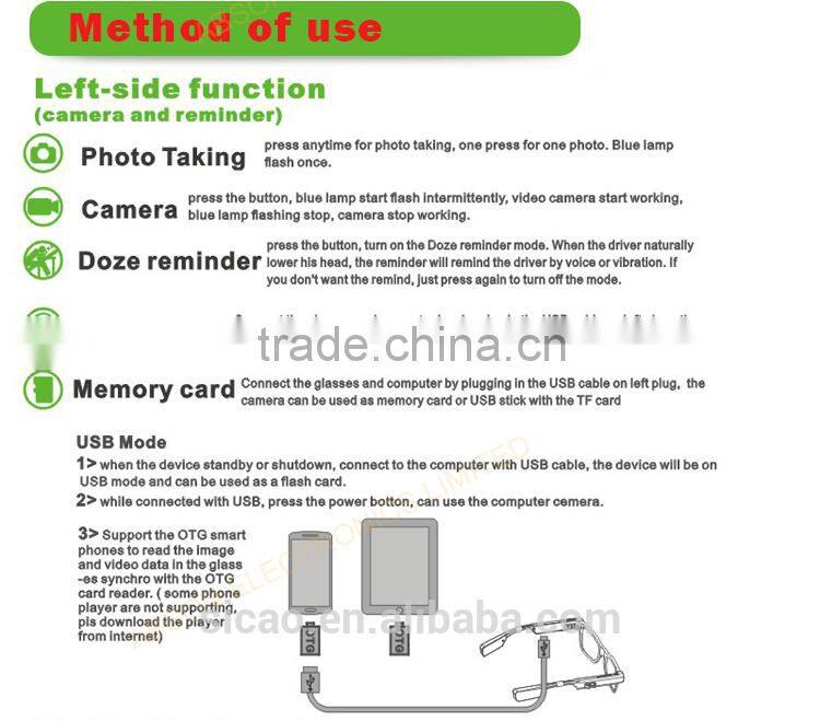 mobile phone video smart glasses with bluetooth