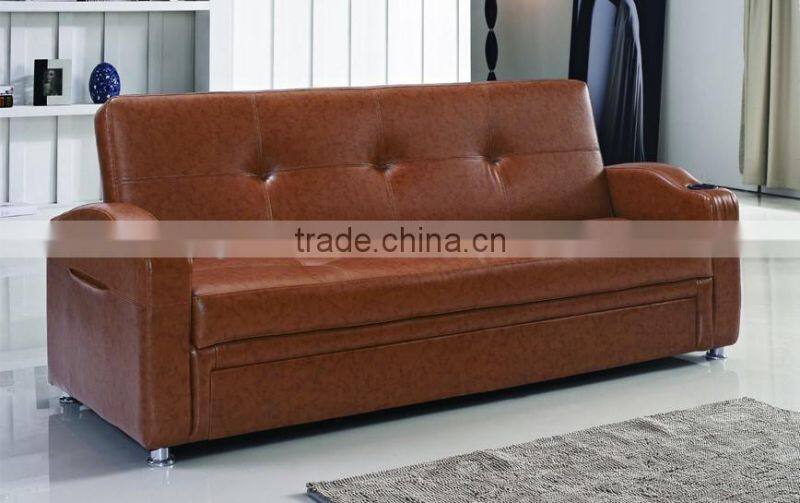 Fashion design rhombus leather recliner sofa foldable bed with metal legs