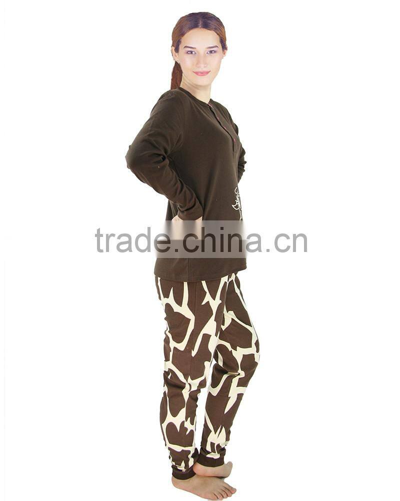 Kevince women interlock pyjamas knitting clothing pajama girraffe 1000pcs up OEM factory directly