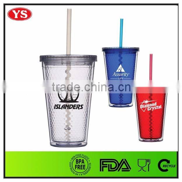 16oz bpa free double wall plastic diamond mug with lid and straw