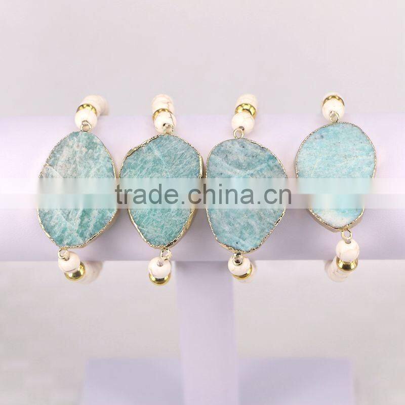 Natural Amazon Connector Stone Druzy Bracelet, Howlite Turquoise Beaded Bracelet, Gemstone Charm Bracelets