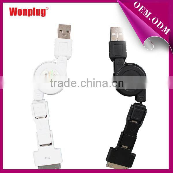 2014 factory price retractable 3 in 1 usb charger cable with free sample and 1 year guarantee
