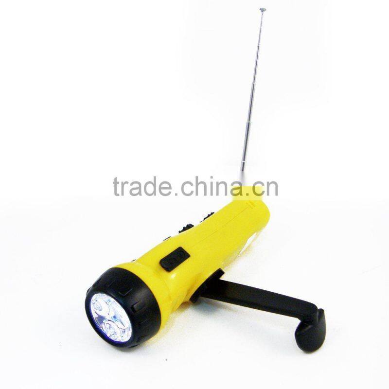 dynamo hand crank flashlight am/fm radio with led flashlight