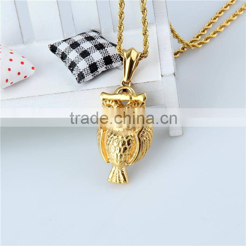 Stainless steel gold plated wholesale owl eagle gold pendant