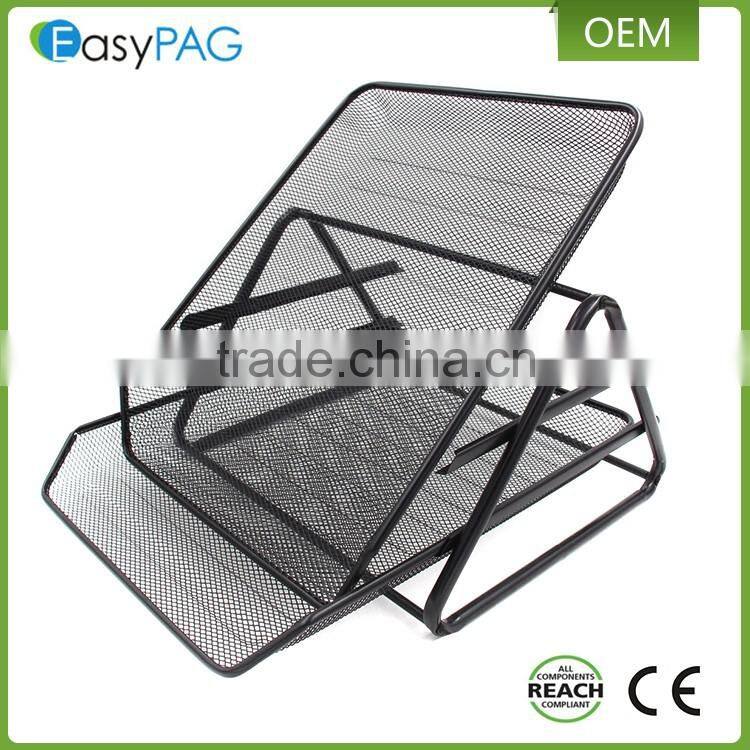 Triangle support 2 tier black metal mesh desk office file magazine rack