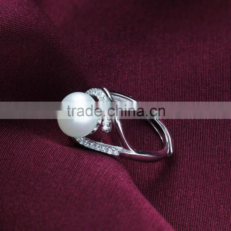 shinning new design zircon 925 sterling silver natural pearl wedding jewelry bridal set