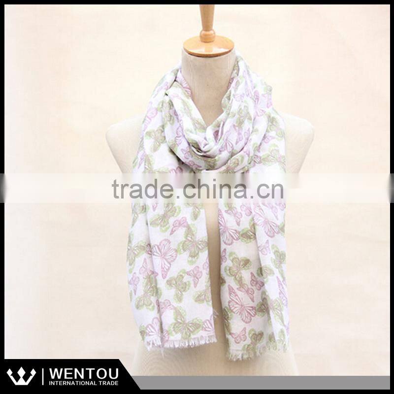 Spring New Arrival Butterfly Printed Organic Cotton Voile Scarf