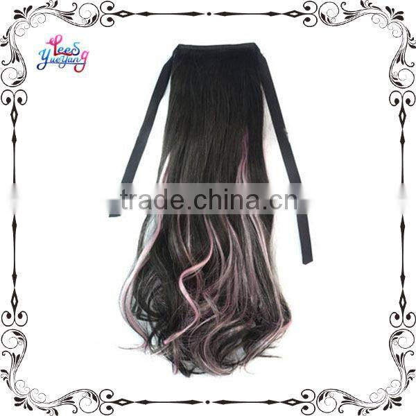 Fascinating Black and Pink Blend Long Curly Woman Ponytail