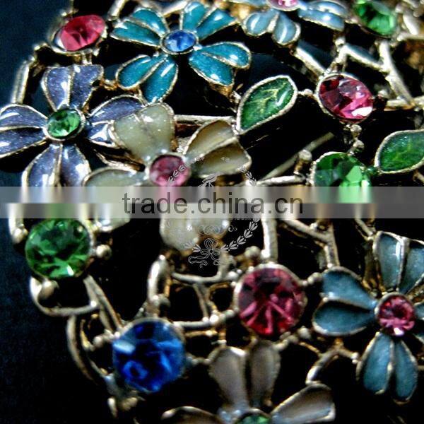 45mm big epoxy colorful flowers crystal round filigree victorian fashion women brooch jewelry 6520001
