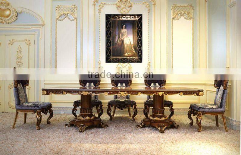 Fabulous Italy Baroque Design Marquetry Dining Room Furniture Royal Wooden Carving Dining Table Set For 8 People