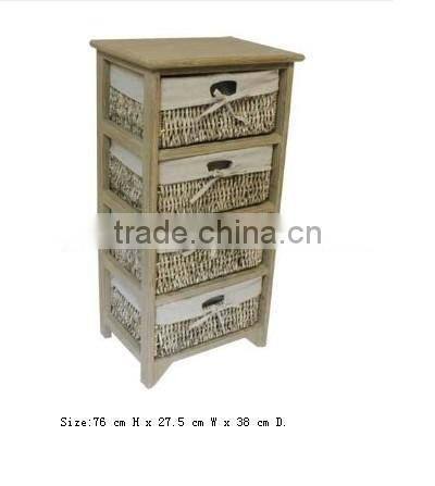 Cheap wicker basket storage shelves with 4 wheels