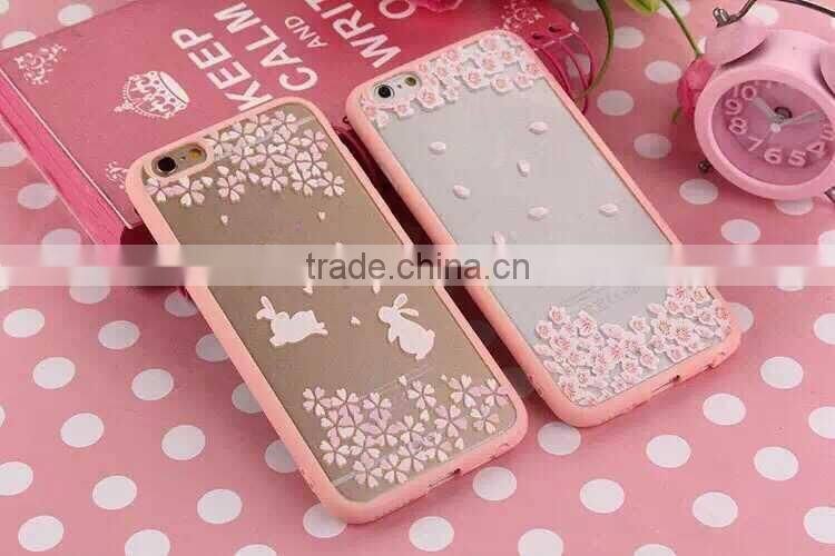 TPU + Acrylic transparent pink cartoon cute phone case for iPhone 6