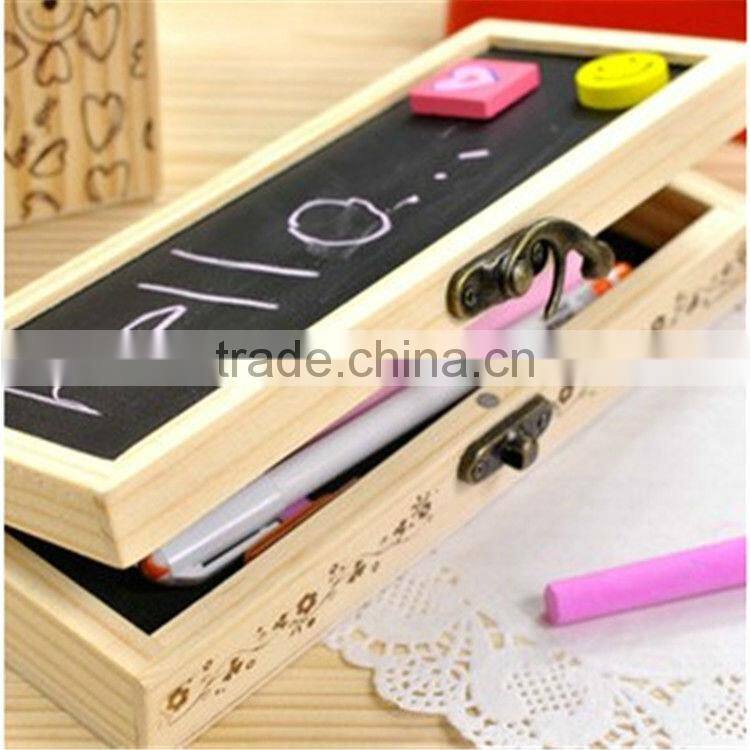 wooden pen box with blackboard and mirror cosmetic boxes pencial case