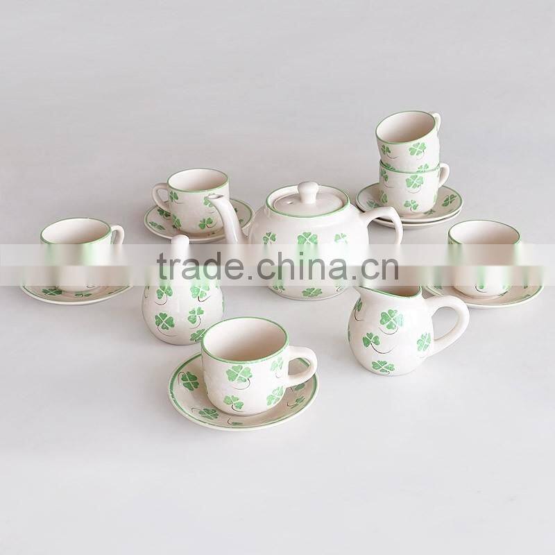 17PCS TEA SET, STONEWARE WITH HAND PAINTING