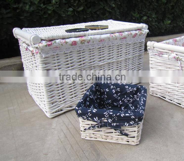 Handmake wooden laundry wicker basket cabinet