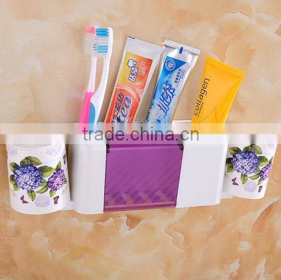 wall-mounted plastic tooth brush holder with 2 cups and strainer / toothbrush holder with suckers