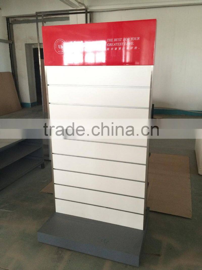 Customized MDF Slatwall Display Stand, retail store slatwall display fixture with high quality