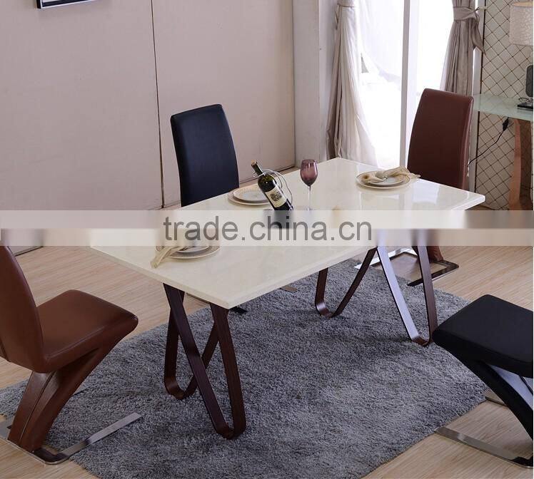 luxury European modern furniture 1PC customized marble top metal feet 4-6 chairs dining table fashion simply dining room set