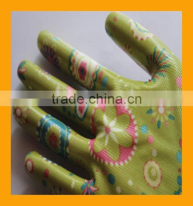 Cheap Flower Printed Womens Garden Gloves Transparent Nitrile Gloves