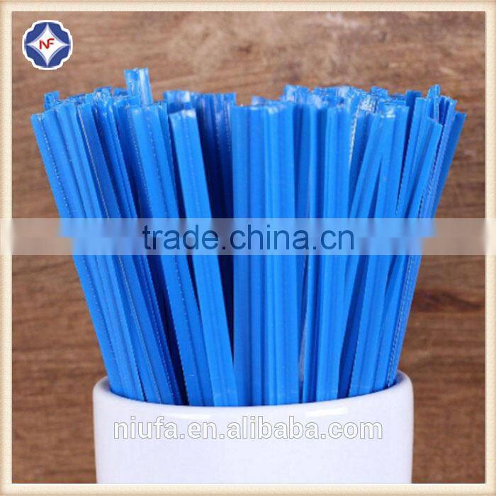 Adhesive plastic tin ties for reclosing coffe bag