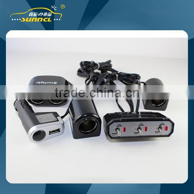 2015 CE Approval 3 Way 1 A USB Car Cigarette Lighter Adapter Socket with Switch for iPhone , Tablet , Samsung