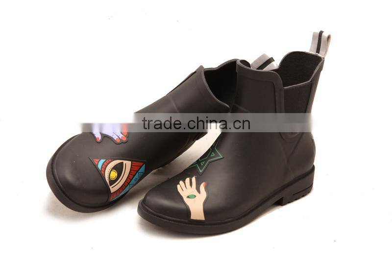 Special grey solid color unique design short rain boot for women female lady wellies wellington rain boot rainboot