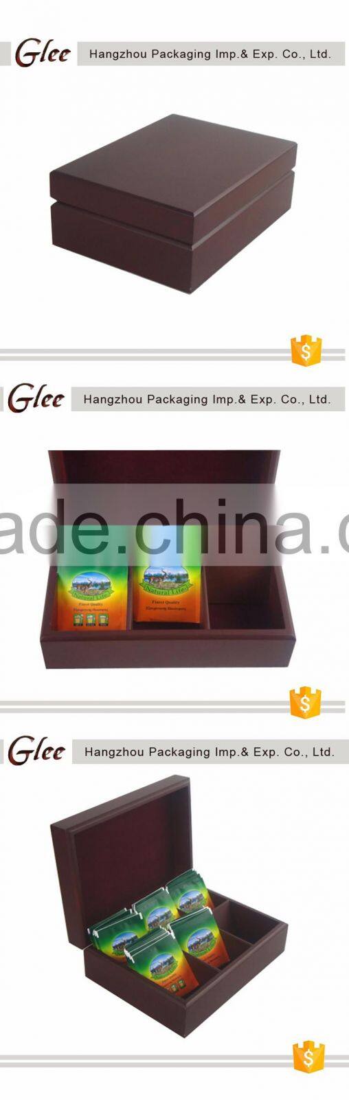 custom made 6 Compartment Mdf Wooden tea bag storage box