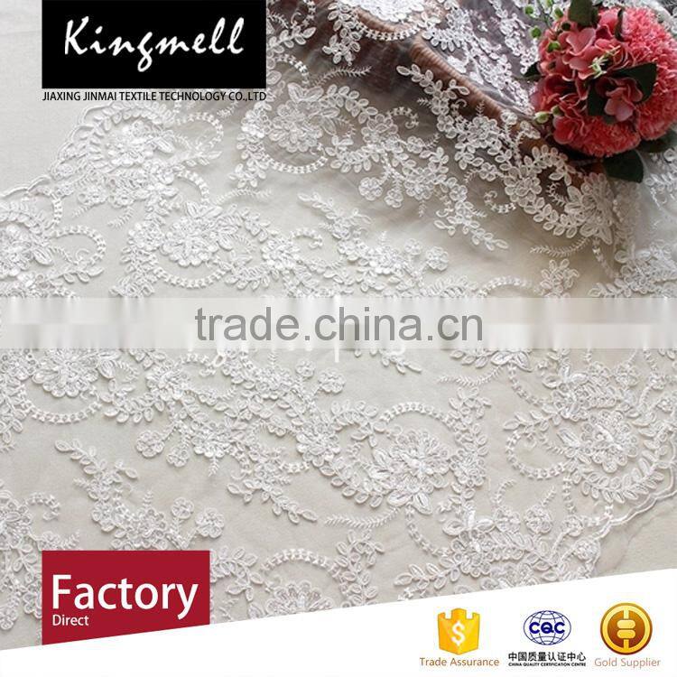 Custom digital printing polyester textile 3d flower lace embroidered fabric for women wedding dress