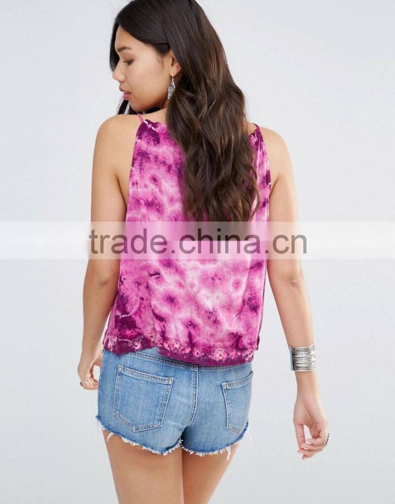 Tie Cami With Crochet Trim on the bottom in rayon fabric