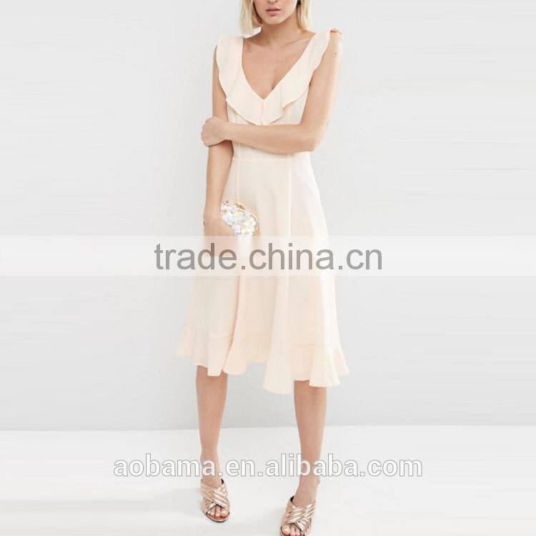 New fashion style deep v neck plain sleeveless women night club dresses sexy