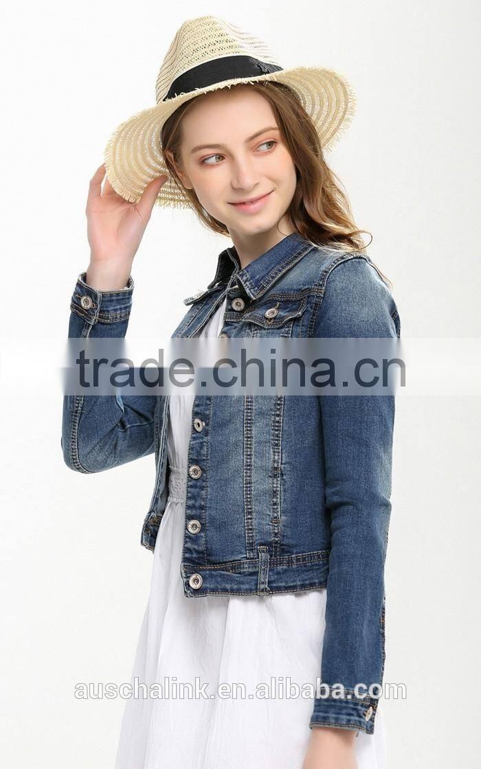 oem service korean style loose fancy short style denim jacket wholesale