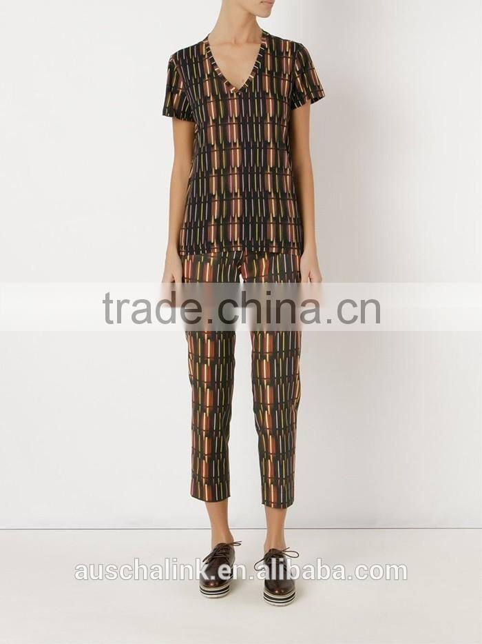 nice design mid-rise printed straight fashion trousers for women