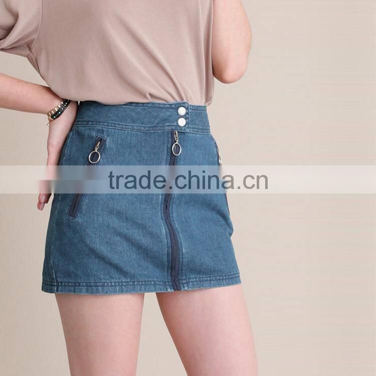 HAODUOYI Summer Women Skirts Casual Solid Blue Denim Female Mini Skirt Streetwear Ladies Zippers Brief Skirt for Wholesale