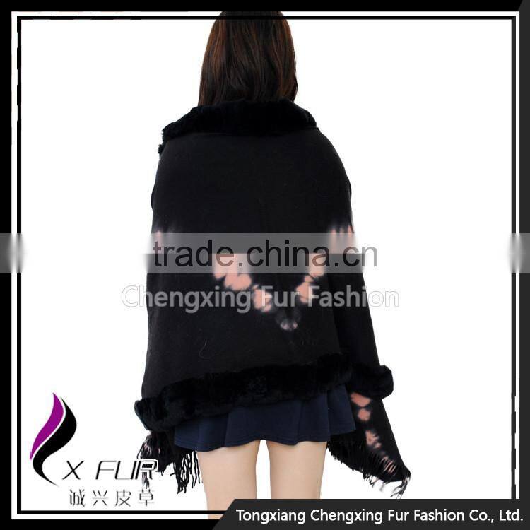 CX-B-P-48D Fashion Indian Cashmere Pashmere With Rex Rabbit Fur Shawls Hand Made