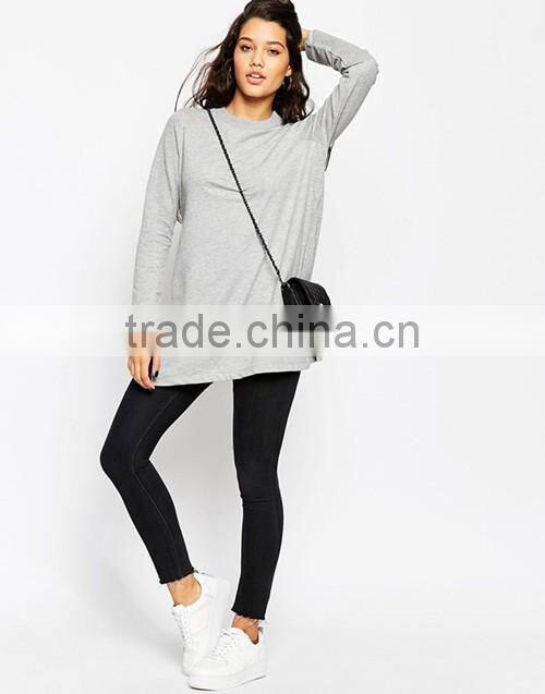 Latest women longline side splits crewneck plain sweatshirt wholesale