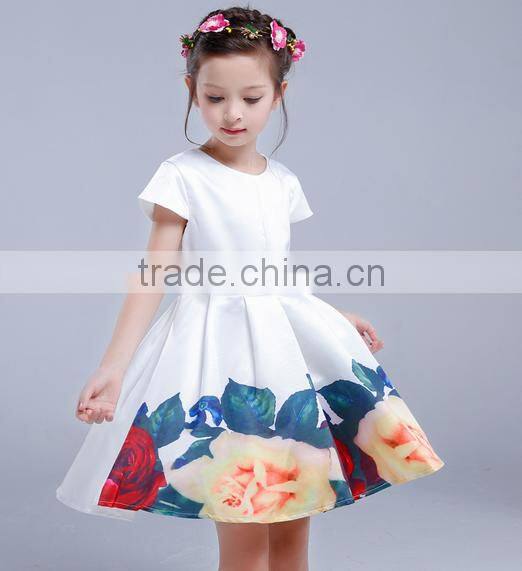 Wholesale Girls skirt 2016 summer new short-sleeved large flower girl print dresses ruffle princess skirt with belt