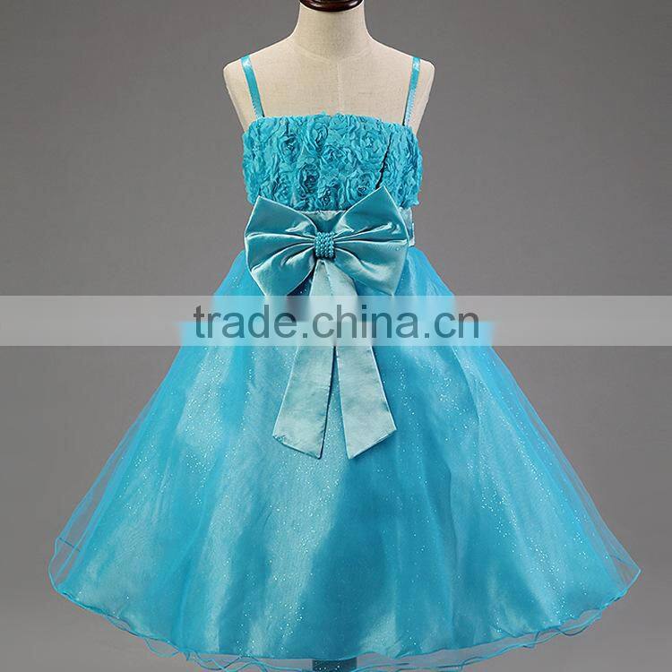 MGOO High Quality New Communion Girl Dresses 2016 Puffy Flowers Girl Dress Blue Strap Vestidos MGT015-1