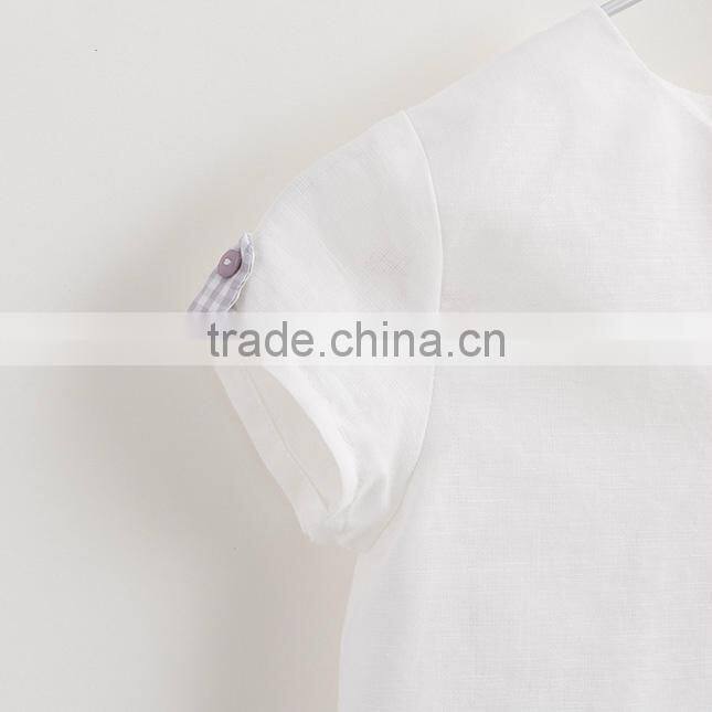 2017 baby boy clothes 2pcs set white linen blouse chest pocket light purple grids shorts