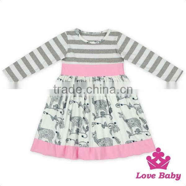 48BQA138 Lovebaby Long Sleeve Printed Animal Pattern children Frock Design For 0-6 Years Old Girl